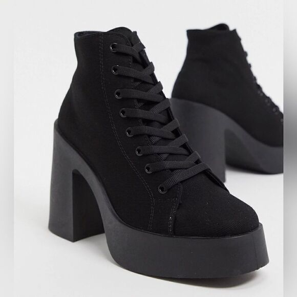 ASOS DESIGN Elevate lace up canvas boot in black - Picture 1 of 15